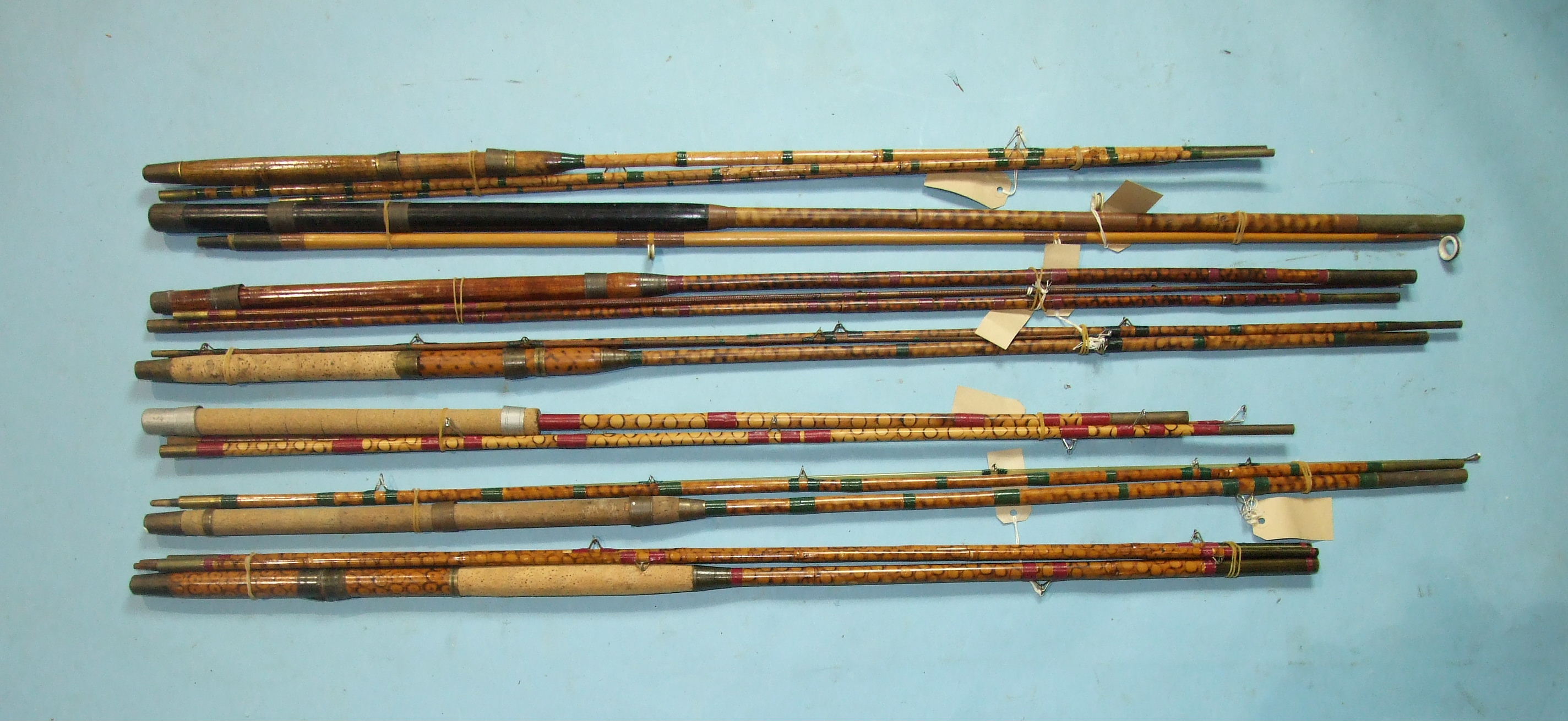 A T H Sowerbutts of London burnt-cane 12ft dapping rod, with bronzed brass fittings and six - Image 2 of 2