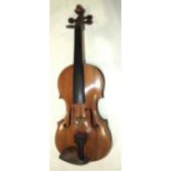 A late-19th/early-20th century full-size violin with 14-inch one-piece back, banded borders and