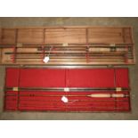 A Millwards 9ft 3-piece split-cane trout rod with spare tip, in hand-made wood rod box and a 4-piece