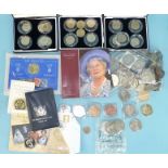 A collection of British coinage, including nine commemorative £5 coins, nineteen £2 coins, a King