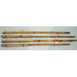 A Mordex 'Ideal' 10ft 6-inch 3-piece split-cane coarse spinning rod, a Carter & Co. 11ft 6-inch 2-