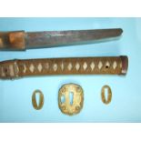 A Japanese officer's katana sword with signed 64cm curved blade and bound fish skin-covered grip,