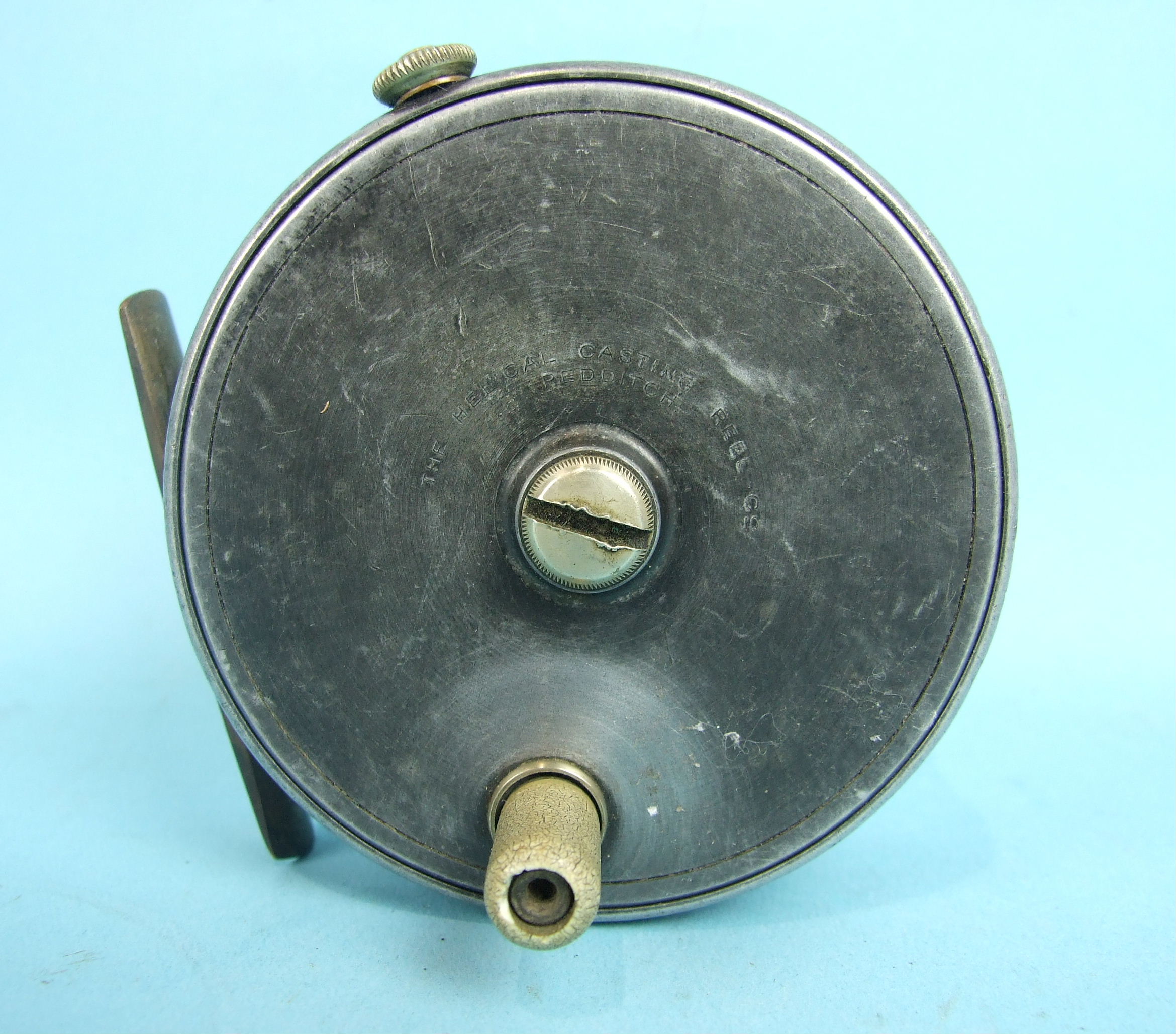 A J W Youngs Pattern 10B 3½-inch reel stamped The Helical Casting Reel.
