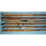 A Martin James "Greaves" 10ft 6-inch 3-piece split-cane spinning rod with alloy rod fittings,