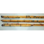 A 14ft 3-piece cane and split-cane coarse rod with bronzed brass fittings and two 7ft 2-piece cane