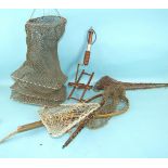 A coarse fish keep net, various landing net tops and miscellaneous items.