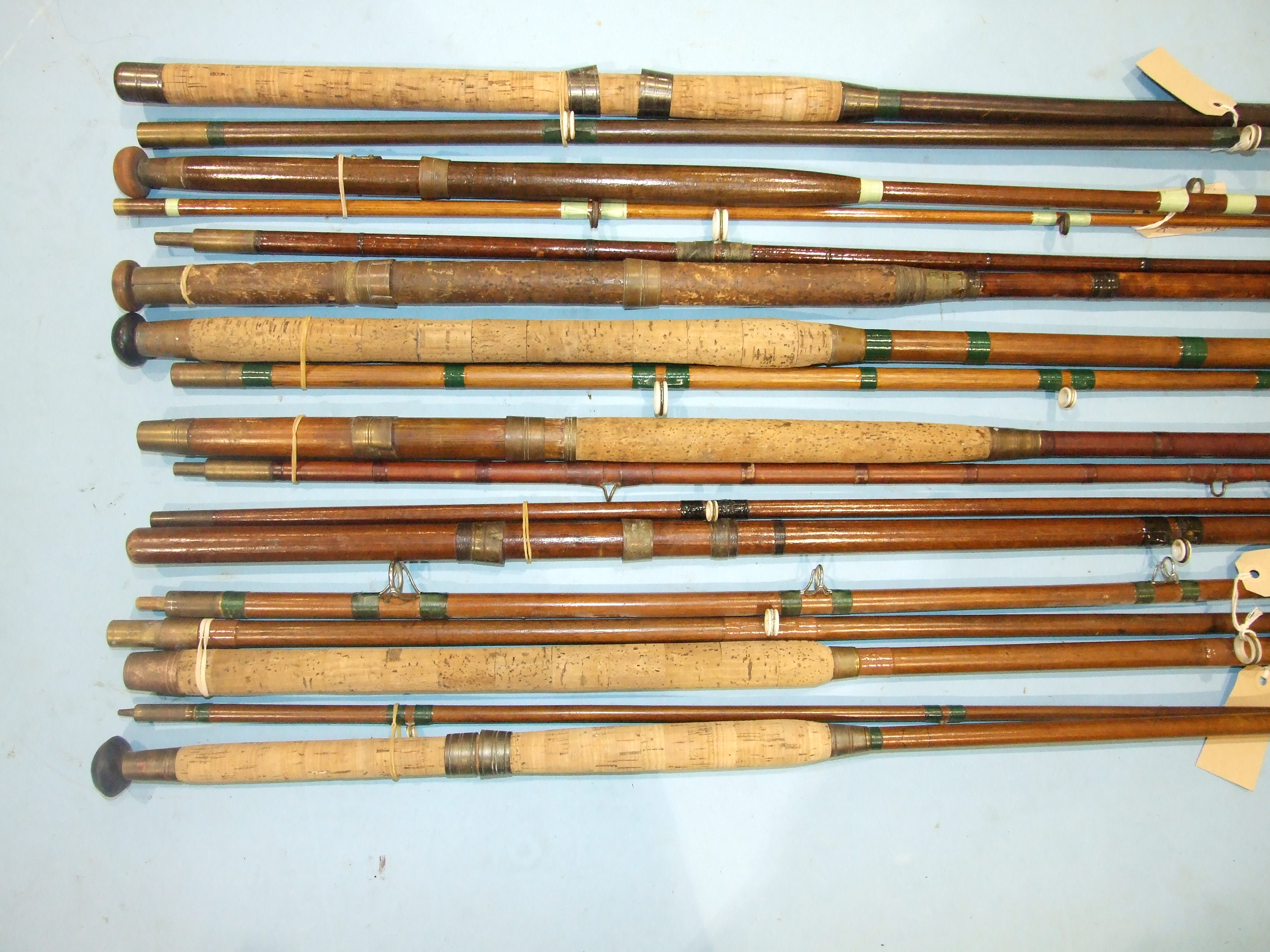 A collection of nine vintage greenheart 7ft and 8ft 2-piece boat rods, with ceramic rings, (9). - Image 2 of 2