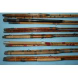 A T H Sowerbutts of London burnt-cane 12ft dapping rod, with bronzed brass fittings and six