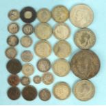 A small collection of Queen Victoria silver coins, including 1885 one penny and twopence, 1844 and