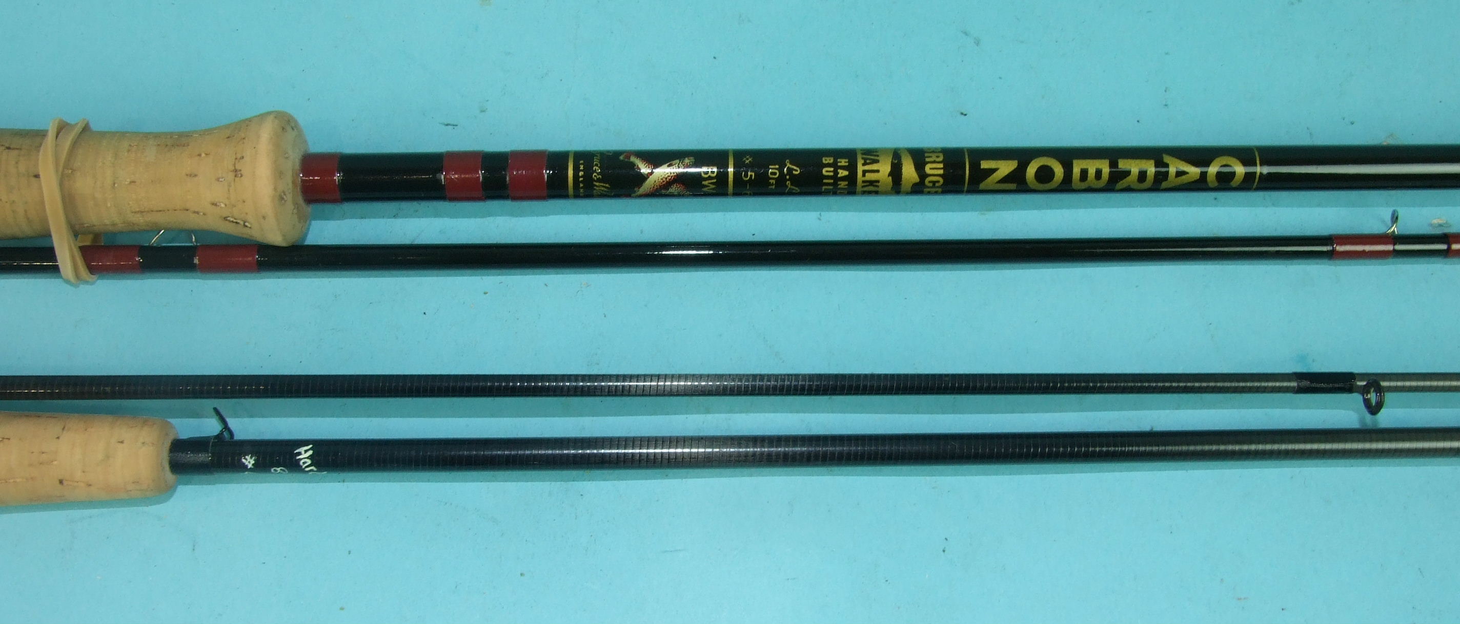A Hardy 8ft No.4 2-piece graphite fly rod and a Bruce & Walker 10ft #5/6 2-piece carbon rod, (2).