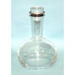 A Georg Jensen plain glass Port decanter and stopper, with white metal mount marked Georg Jensen