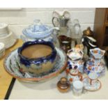 A 19th century blue and white circular two-handled tureen and cover, with ladle, decorated with