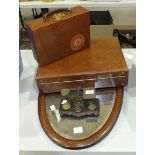 A small leather attaché stationery case with Cunard White Star label, 31cm, a set of postal scales