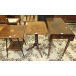 An Edwardian inlaid mahogany two-tier occasional table, a late-Victorian oak hall chair, (repaired),