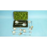 A set of six silver apostle teaspoons with sugar tongs, London 1896, a cased pair of seal-top