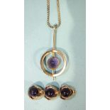 A 1970's Finnish silver pendant set amethyst cabochon, marked with anvil, 925S and NB for Nina