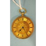 A lady's 18ct-gold-cased key-wind open-face pocket watch, the gilt dial with Roman numerals, the