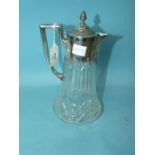A late-Victorian cut-glass claret jug with plated mounts, 27cm high.