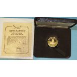 A Turks & Caicos Islands 1980 100-Crown proof gold Piedfort (12ct), in capsule, Royal Mint case