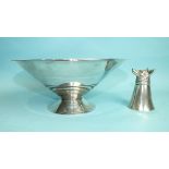 A silver-plated stirrup cup modelled as a fox's head, 8cm high and a modern silver-plated bowl of