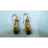 A pair of sapphire and seed pearl drop earrings set round-cut sapphires, 25cm long, 1.8g.