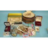 A quantity of costume jewellery with an octagonal jewellery box.