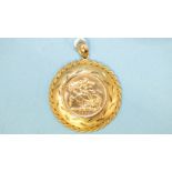 A 1929 sovereign, South Africa Mint, in 18ct gold pendant mount, gross weight 16.9g.