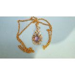 An amethyst-set 9ct gold pendant, on 9ct rope-twist chain, 4.1g.