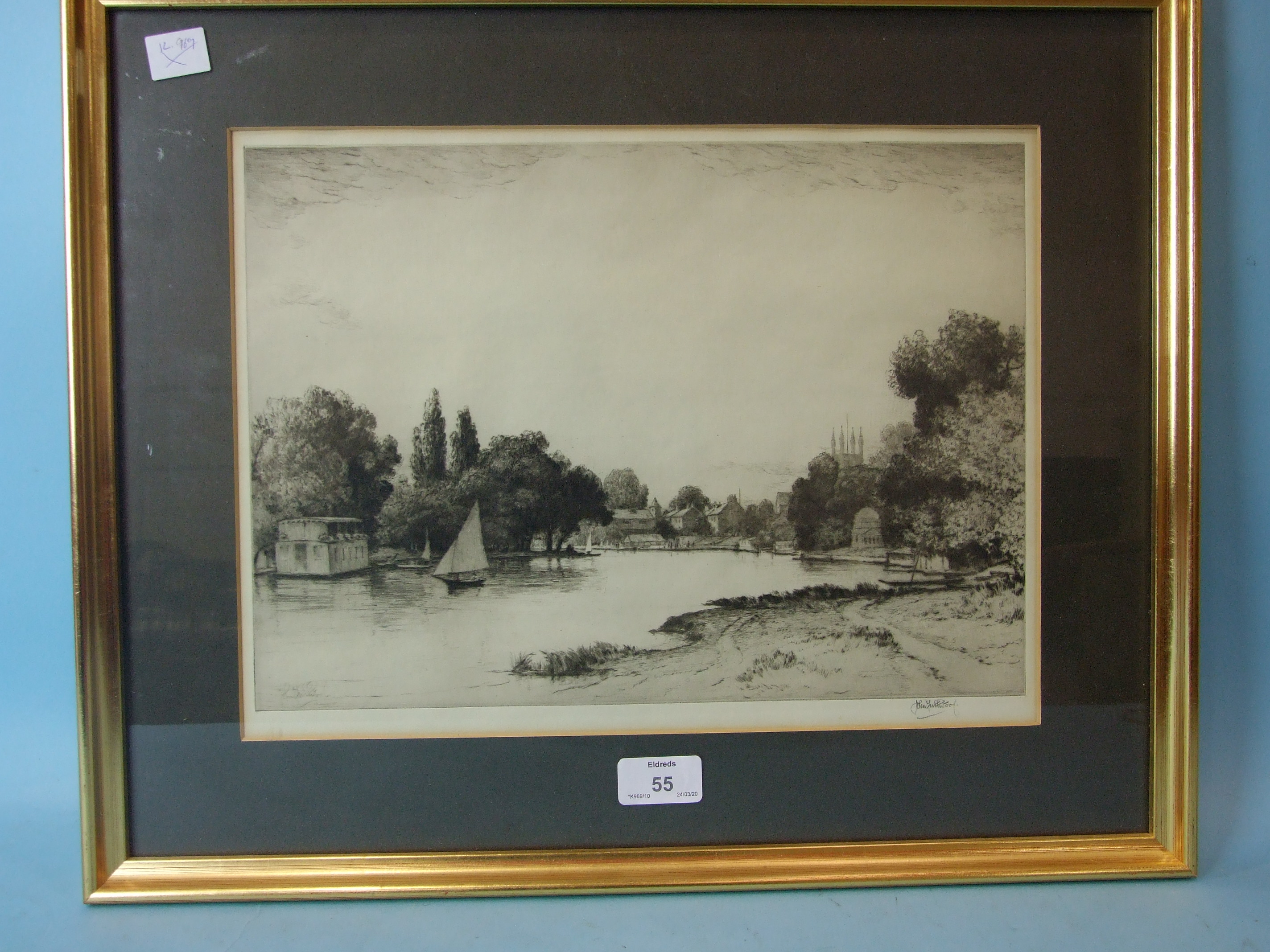 John Fullwood FSA, 'View of the River Thames', dry-point etching, signed artist's proof no. 40/2, 27