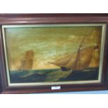 Edward Turnbull VESSELS AT SEA, ONE FLYING A RED ENSIGN Unsigned oil on board, 22.5 x 37.5cm, signed