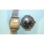 A silver-cased trench watch, the black face with seconds subsidiary and luminous Arabic numerals,