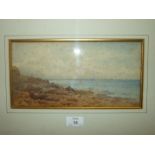 Frederick John Snell (1862-1935) COASTAL SCENE WITH STEAM SHIP ON HORIZON Signed watercolour, 14.5 x