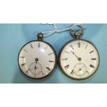 Two 19th century silver-cased open-face key-wind pocket watches, (neither working), (2).