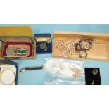 A gold-plated bangle, a Women's Voluntary Service medal, cased and boxed and other items.