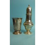 An Edwardian silver sugar caster with pierced dome lid, baluster body and circular foot,