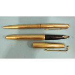 A Parker 12ct gold-plated fountain pen, (clip detached) and matching ballpoint pen, (2).