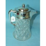 A cut-glass lemonade jug with plated mount, lid, spout and handle, with removable glass liner, 26.