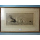 After W L Wyllie (1851-1931), 'Naval convoy under attack', a framed engraving, signed in pencil