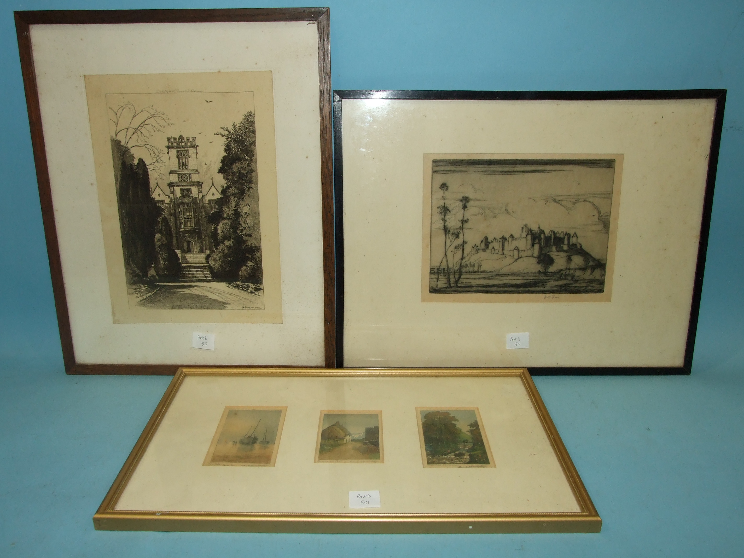 Two engravings, 'Interior and exterior of Kingswood School, Bath', each frame applied with an enamel - Image 2 of 6