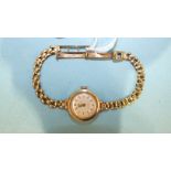 Moeris, a ladies 9ct-gold-cased manual wrist watch c1950's, on 9ct gold bracelet, gross weight