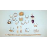 A 925 silver and plated ring by Breuning and other silver rings, pendants, a bracelet and earrings.