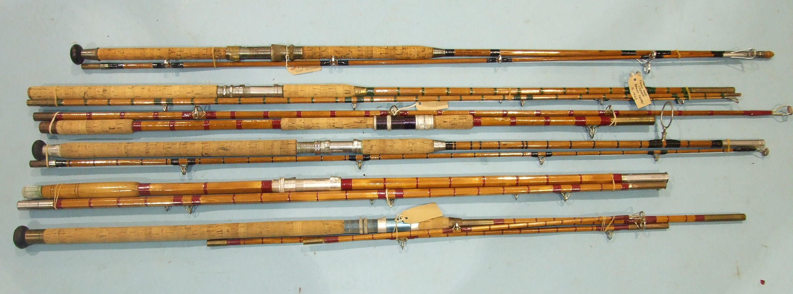 A Milwards Searanger split cane spinning rod and other salt water rods. - Image 2 of 4