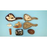 Four meerschaum pipe bowls, and other items.