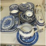A collection of Victorian and later blue and white transfer printed ceramics.