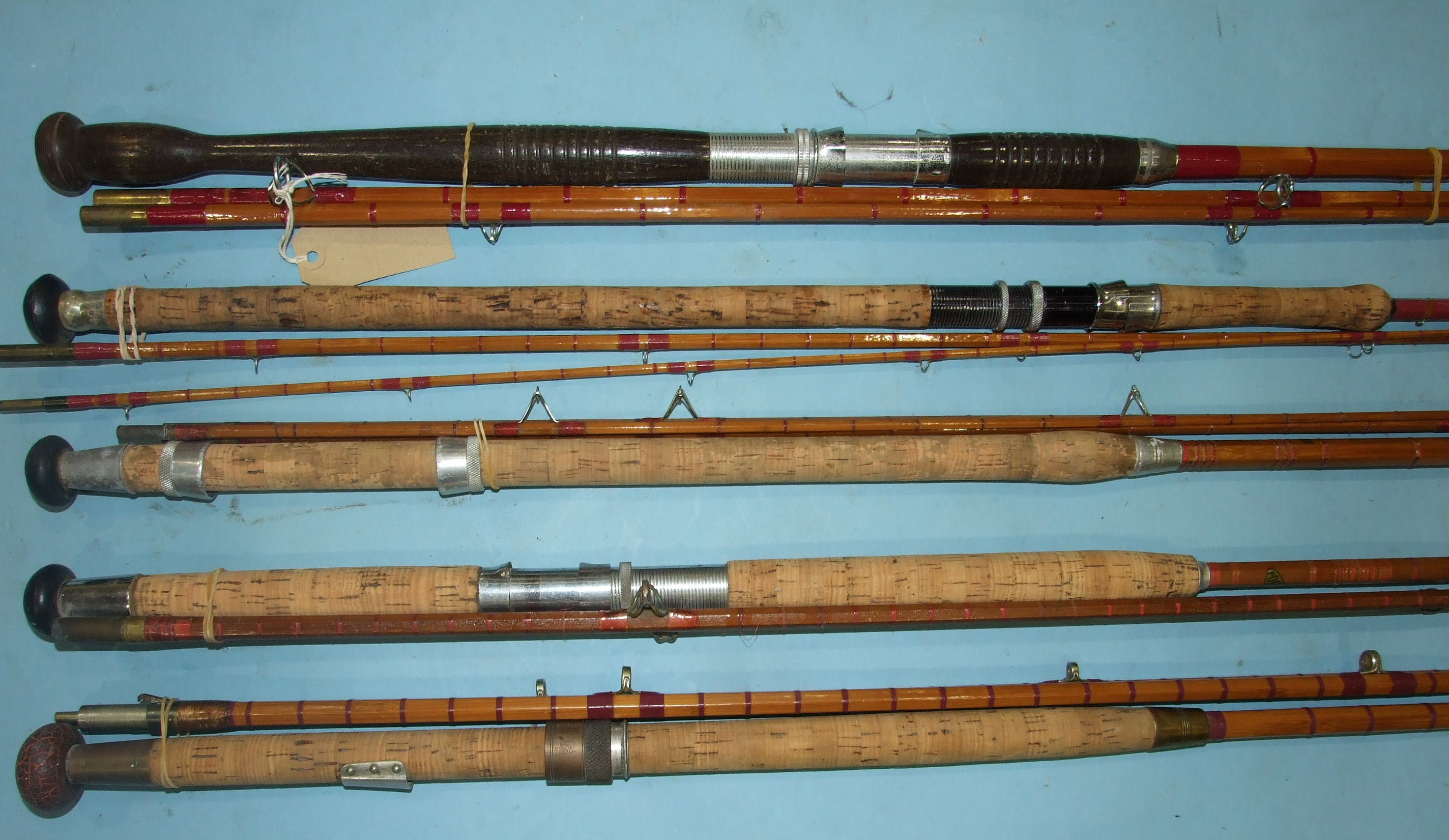 A Milwards Searanger split cane spinning rod and other salt water rods. - Image 3 of 4