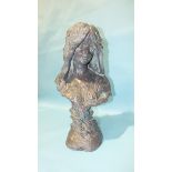 A modern cast composite Art Nouveau style bust of a young girl, Printemps, 62cm high.