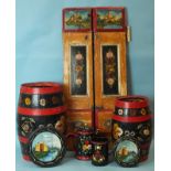 A pair of bargeware cabin doors painted with castles and flowers, each 21cm wide, 95cm high, two