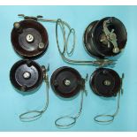 Charles Alvey & Son, Brisbane, three model 35 3¾-inch Bakelite and chrome side-caster reels, a model