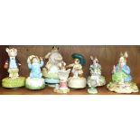 Six Beatrix Potter musical figures, boxed and two other Beatrix Potter figures, (8).