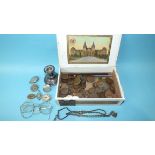 Five silver brooches and lockets, a small collection of coins and miscellanea.